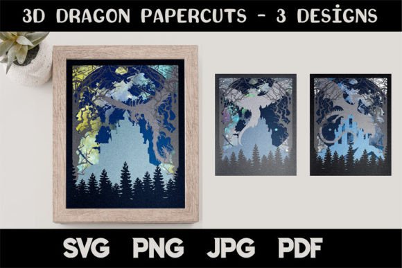 3D Dragon SVG Bundle for Shadow Boxes