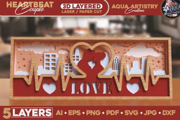 3D Heartbeat Couple SVG for Laser Cutting Home Decor