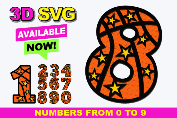 Basketball Numbers 3D SVG for Graphics & Crafts