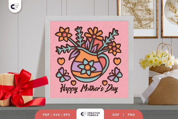 Flower Teapot 3D Shadow Box Paper Cut for Holidays