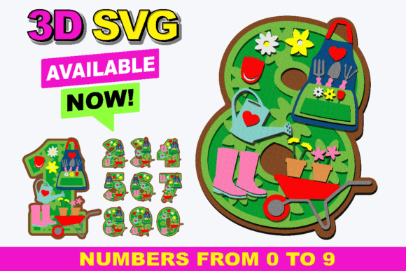 Gardening Party Numbers 3D SVG for Crafts