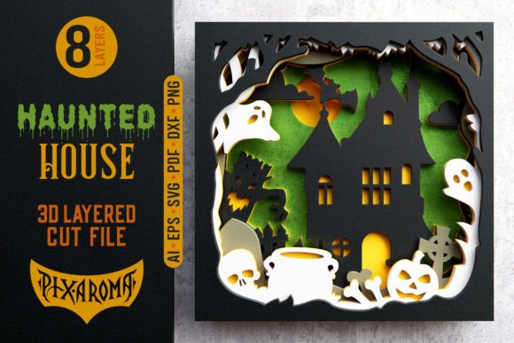 Haunted House 3D Cut File for Autumn Halloween