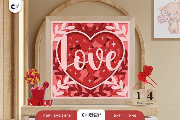 Love Heart Shape 3D Shadow Box Paper Cut: A 3D SVG for Holidays