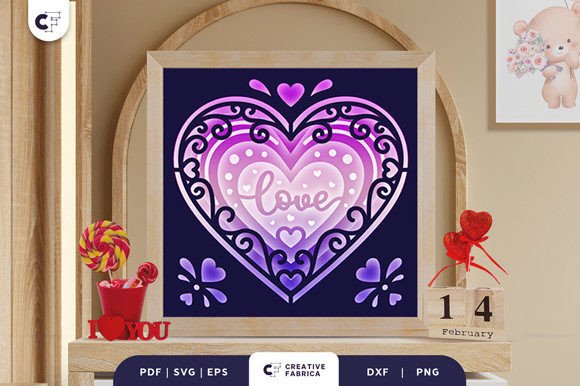 Love Heart Shape 3D Shadow Box Papercut for Holidays
