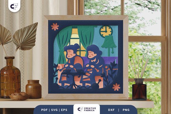 Old Lady Knitting 3D Shadow Box SVG for Holidays