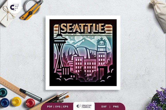 Seattle Skyline 3D SVG for Countries Crafters